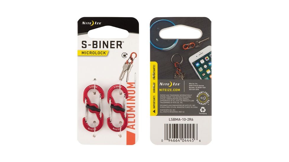 Nite Ize S-Biner MicroLock Aluminum 2 - Pack Key Holder, Red LSBMA-10-2R6