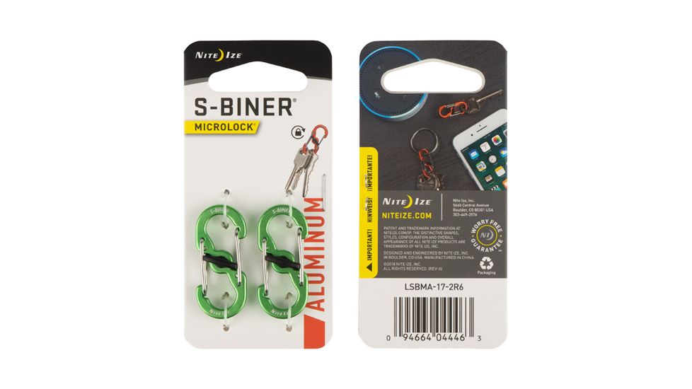 Nite Ize S-Biner MicroLock Aluminum 2 - Pack Key Holder, Lime LSBMA-17-2R6