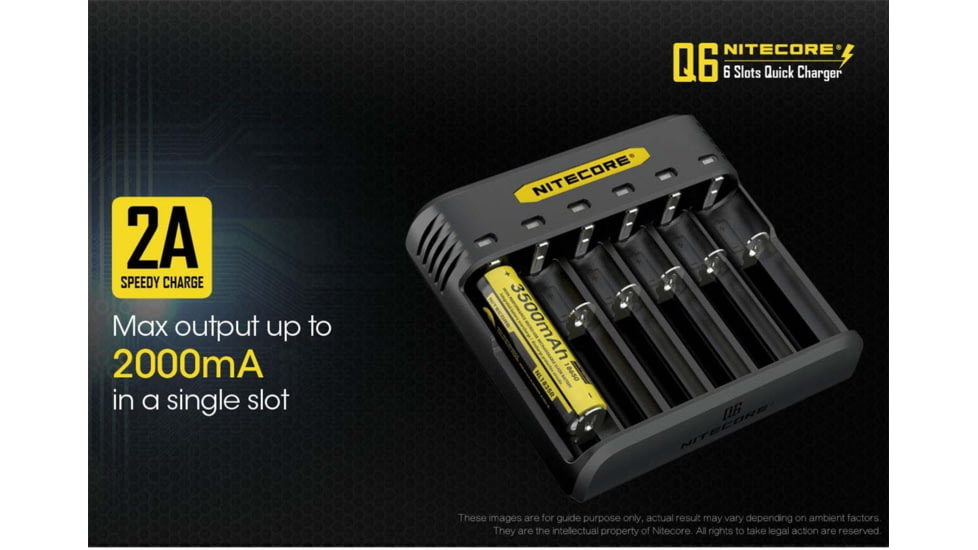 Nitecore Battery Charger, IMR/ Li-ion, 6 Channels, 2000 mA Max Charge Current, Black, Q6