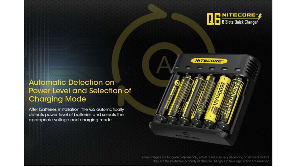 Nitecore Battery Charger, IMR/ Li-ion, 6 Channels, 2000 mA Max Charge Current, Black, Q6