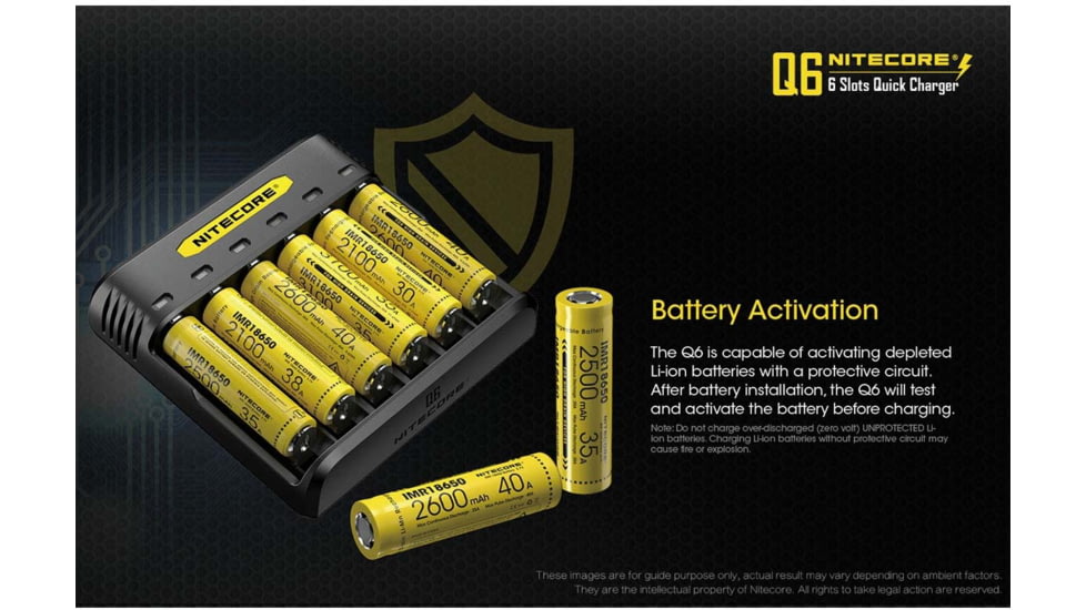 Nitecore Battery Charger, IMR/ Li-ion, 6 Channels, 2000 mA Max Charge Current, Black, Q6