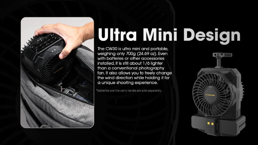 Nitecore CW30 Portable Cordless Photography Fan, Black, ACC-NITE-CW30