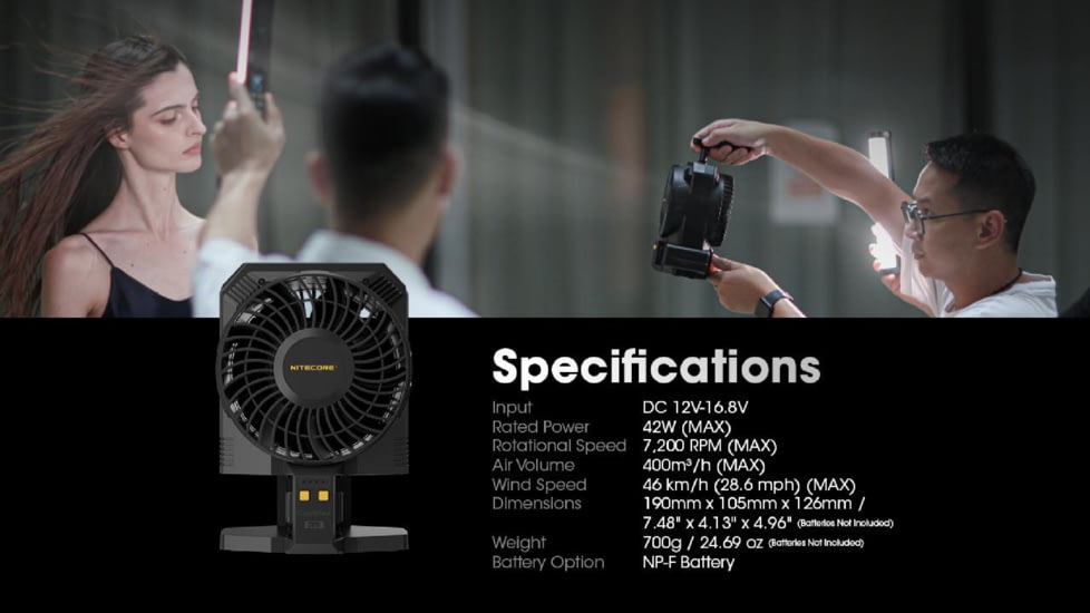Nitecore CW30 Portable Cordless Photography Fan, Black, ACC-NITE-CW30