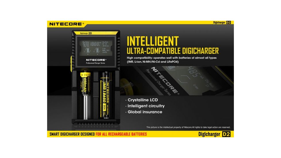 Nitecore D2 Digicharger Universal 2-Channel Smart Charger w/LCD Screen NITECORE-D2-DIGICHARGER