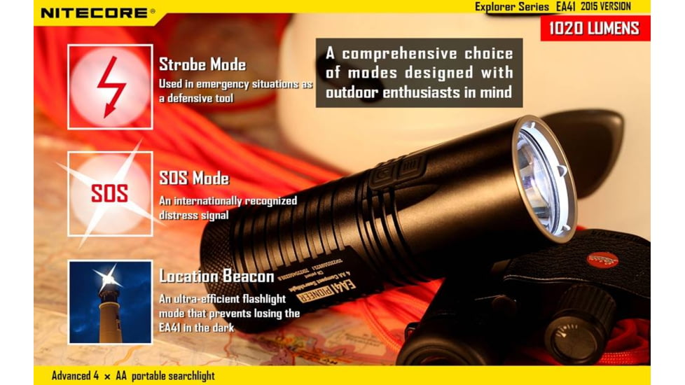 Nitecore EA41 Explorer Series 1020 Lumen Pocket Search Flashlight, Black, 6952506401321