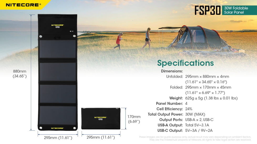 Nitecore FSP30 30W Foldable Solar Panel, Black, CHG-NITE-FSP30