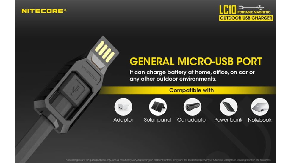 Nitecore LC10 Portable Multi-Function USB Charger for 18650 Batteries, Cell Phones with Backup Flashlight, Black, 6952506492572