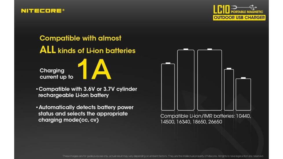Nitecore LC10 Portable Multi-Function USB Charger for 18650 Batteries, Cell Phones with Backup Flashlight, Black, 6952506492572