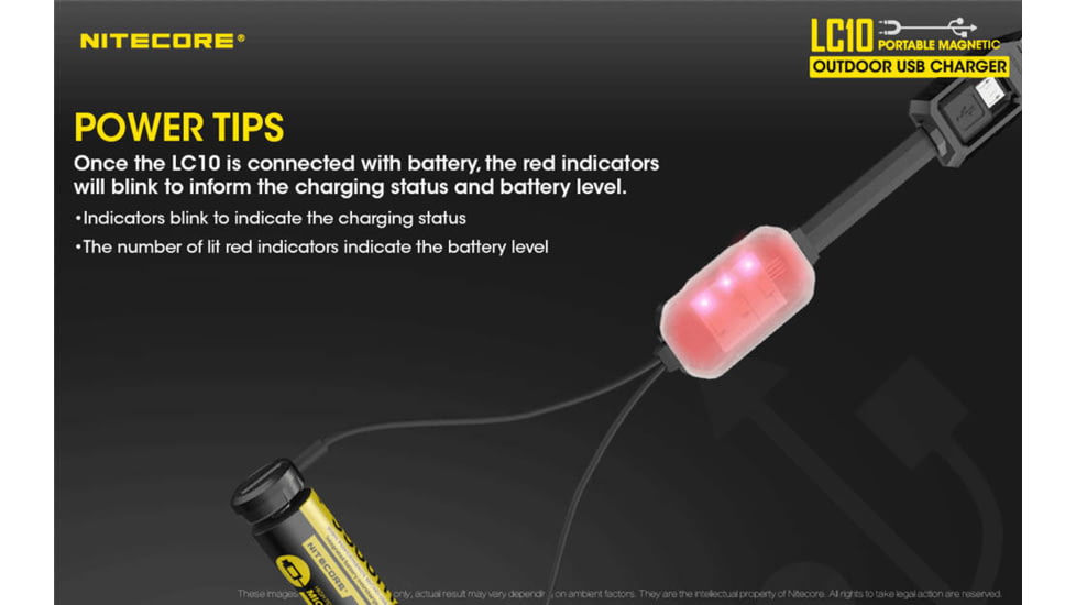 Nitecore LC10 Portable Multi-Function USB Charger for 18650 Batteries, Cell Phones with Backup Flashlight, Black, 6952506492572