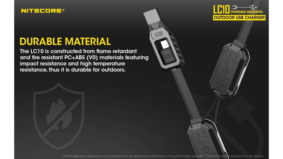 Nitecore LC10 Portable Multi-Function USB Charger for 18650 Batteries, Cell Phones with Backup Flashlight, Black, 6952506492572