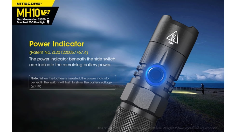 Nitecore MH10 v2 1200 Lumen USB-C Rechargeable Flashlight, Black, 6952506405978