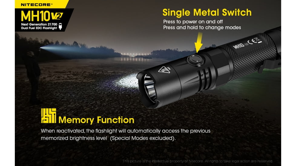 Nitecore MH10 v2 1200 Lumen USB-C Rechargeable Flashlight, Black, 6952506405978