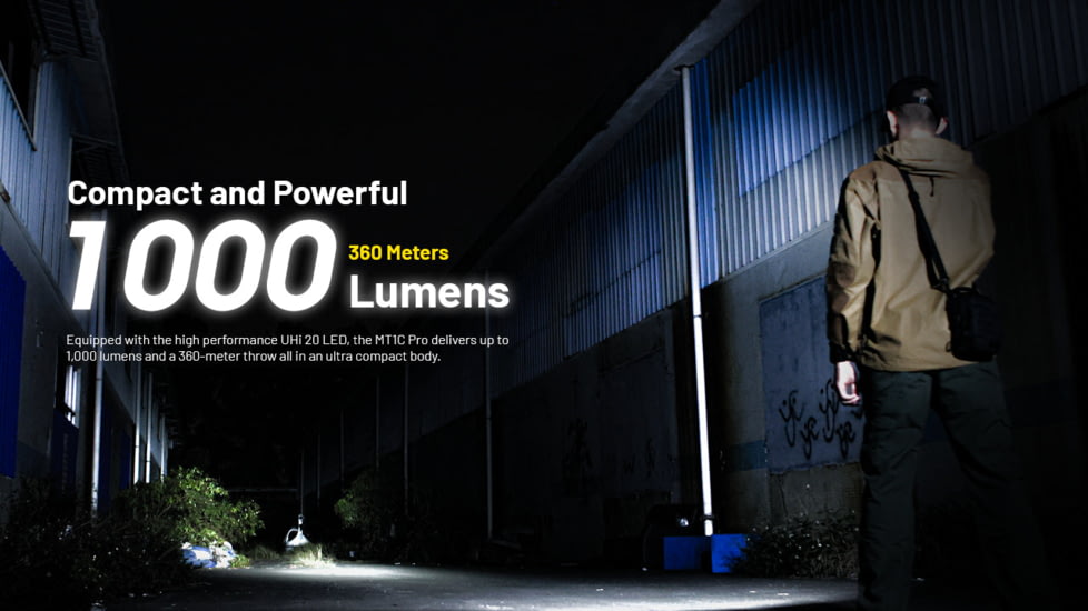 Nitecore MT1C Pro 1000 Lumen Rechargeable EDC Flashlight, Black, MT1CPRO