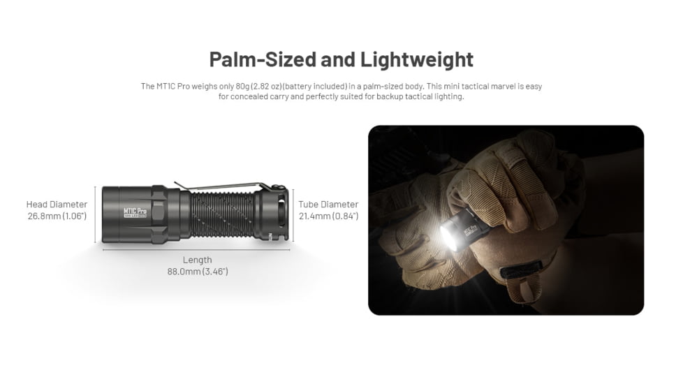 Nitecore MT1C Pro 1000 Lumen Rechargeable EDC Flashlight, Black, MT1CPRO