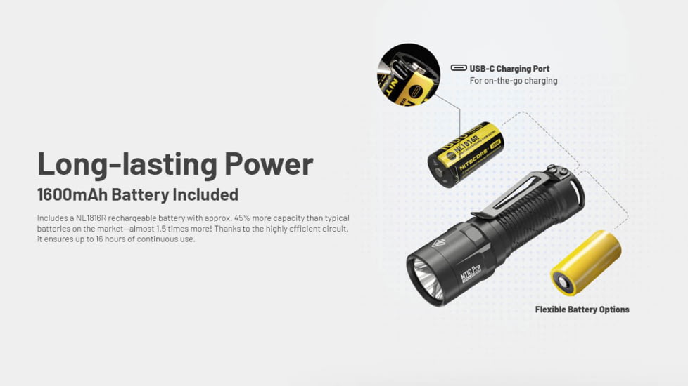 Nitecore MT1C Pro 1000 Lumen Rechargeable EDC Flashlight, Black, MT1CPRO