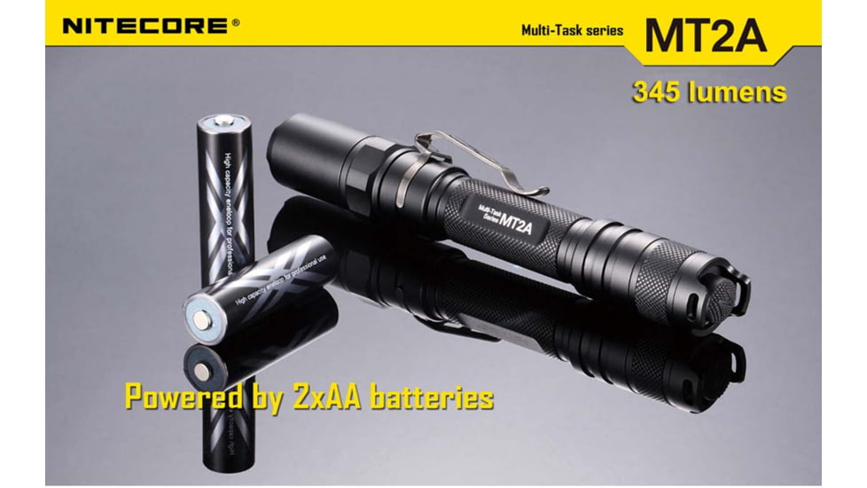 Nitecore MT2A 345 Lumen LED Flashlight, Use 2x AA Batteries, Black, 6952506400744