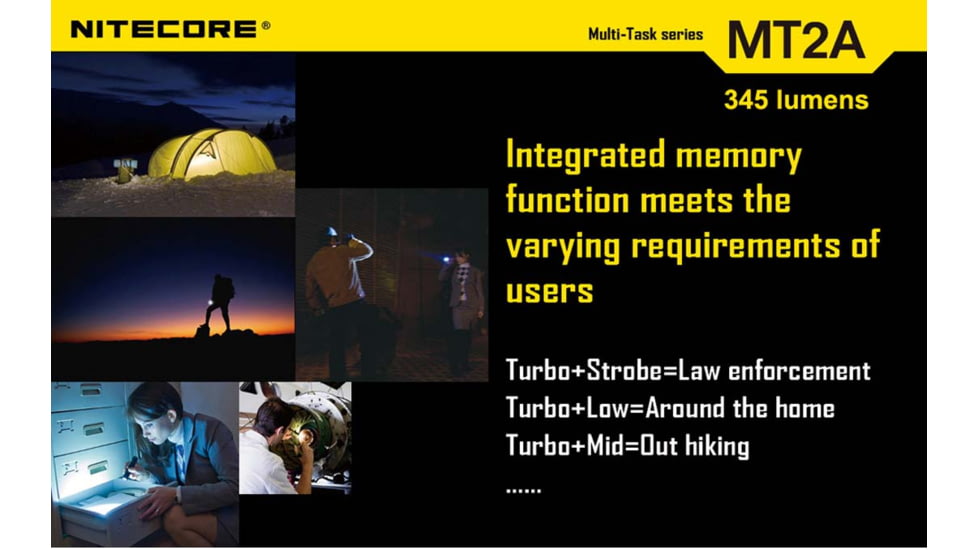 Nitecore MT2A 345 Lumen LED Flashlight, Use 2x AA Batteries, Black, 6952506400744