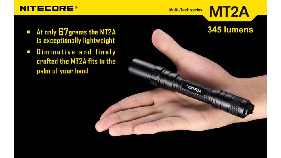 Nitecore MT2A 345 Lumen LED Flashlight, Use 2x AA Batteries, Black, 6952506400744