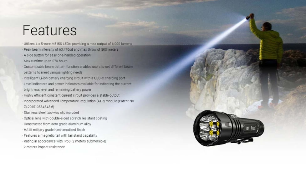 Nitecore EX7 USB-C Rechargeable 6000 Lumens LED Flashlight