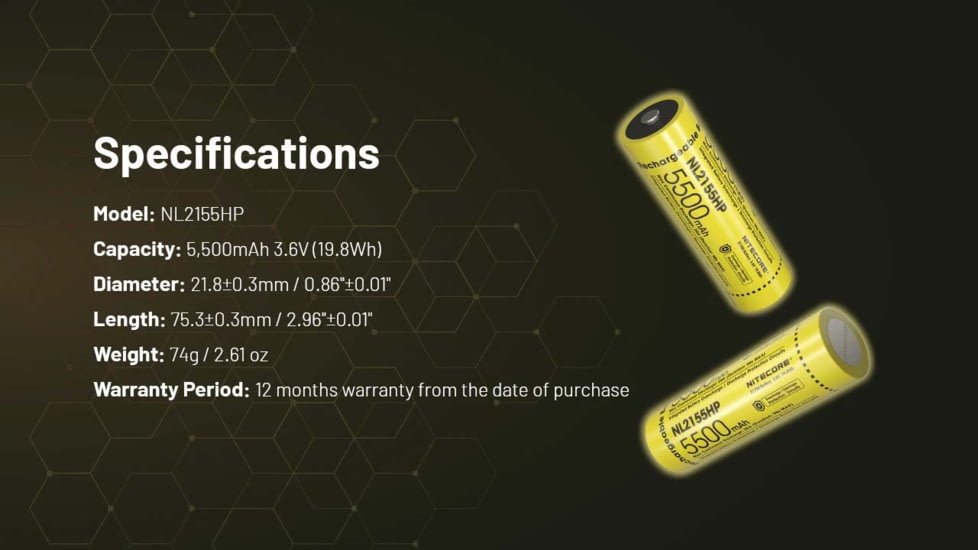 Nitecore NL2155HP 5500mAh 21700 Rechargeable Battery