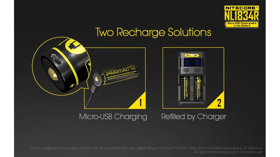 Nitecore NL1834R 3400mAh USB Rechargeable 18650 Battery, Yellow, 6952506492305