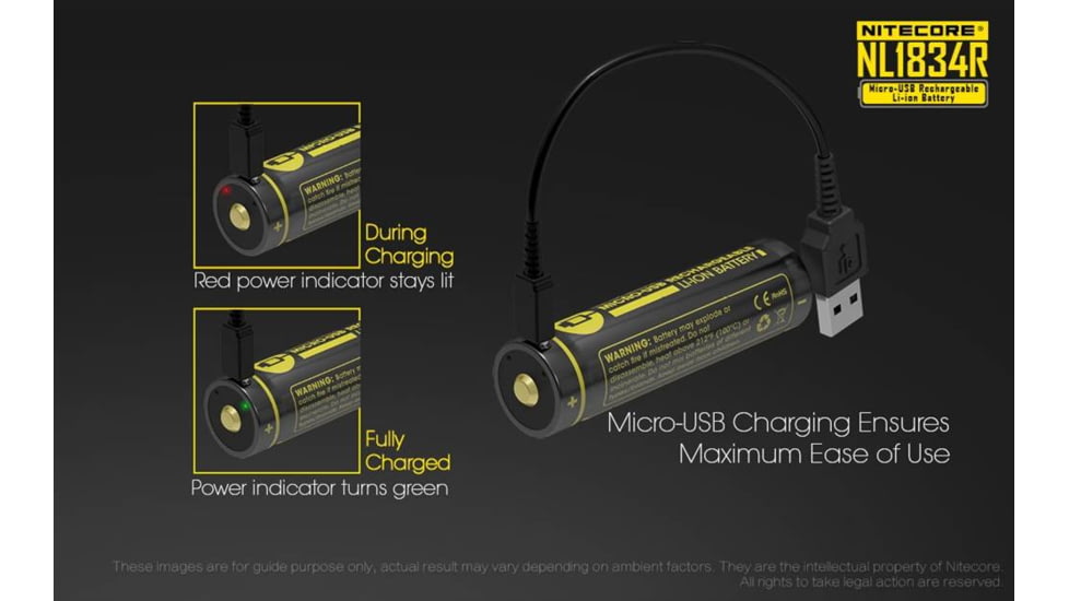 Nitecore NL1834R 3400mAh USB Rechargeable 18650 Battery, Yellow, 6952506492305