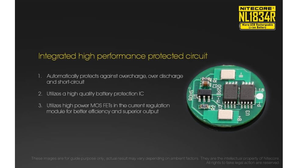 Nitecore NL1834R 3400mAh USB Rechargeable 18650 Battery, Yellow, 6952506492305