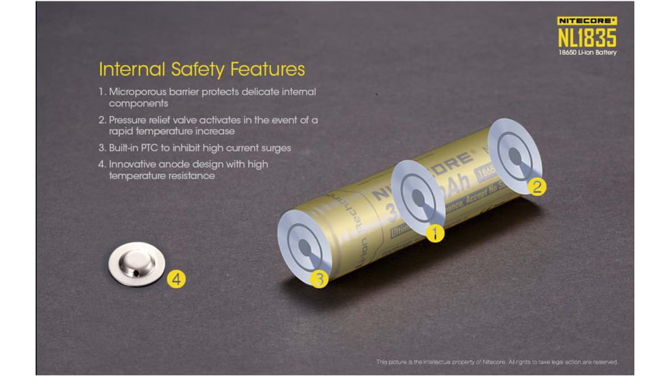 Nitecore NL1835 3500mAh Rechargeable 18650 Battery, Yellow, 6952506491469