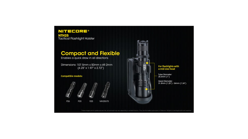 Nitecore NTH25 Rotary Flashlight Holster w/Adjustable Belt Clip, Black, 6952506493265