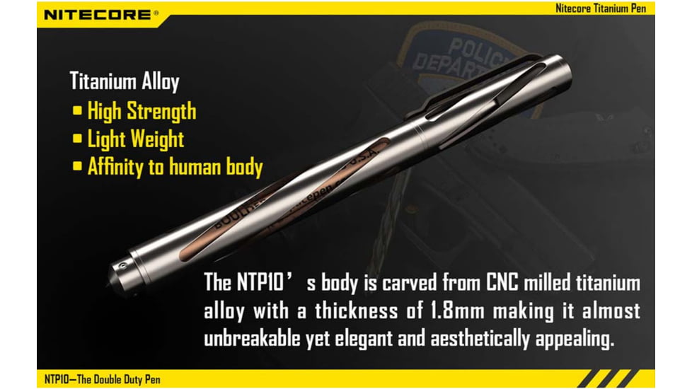 Nitecore NTP10 Titanium Tactical Pen with Tungsten Steel Tip, Silver, 6952506401338