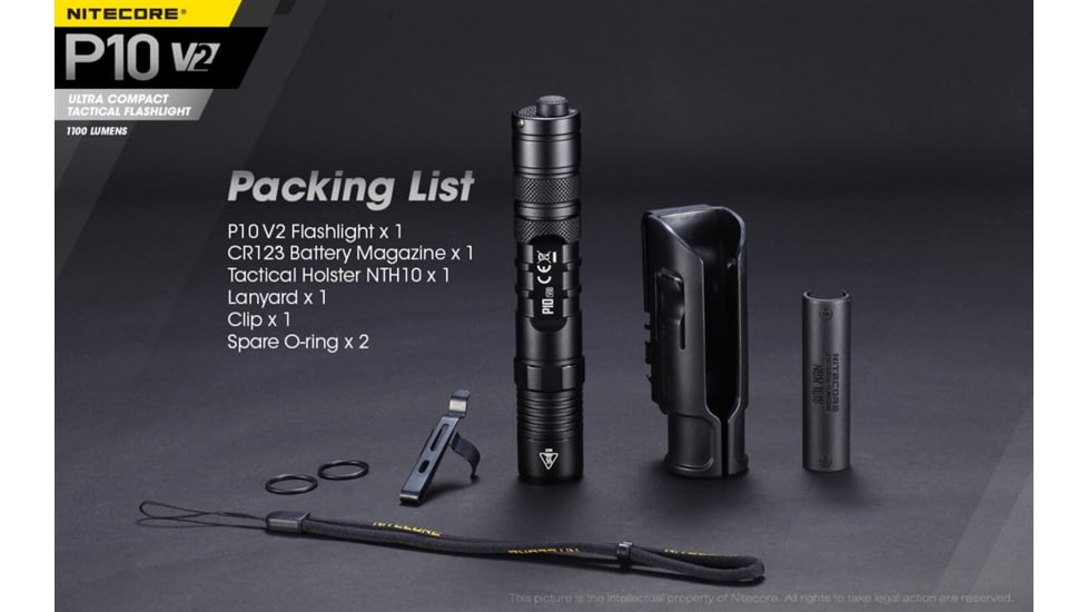 Nitecore P10 v2 1100 Lumen Compact EDC Flashlight, Black, 6952506405916