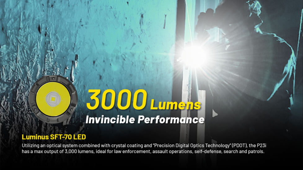 Nitecore P23i Long Range 21700 Tactical Led Rechargeable Flashlight, 3000 Lumens, USB-C, Black, FL-NITE-P23i