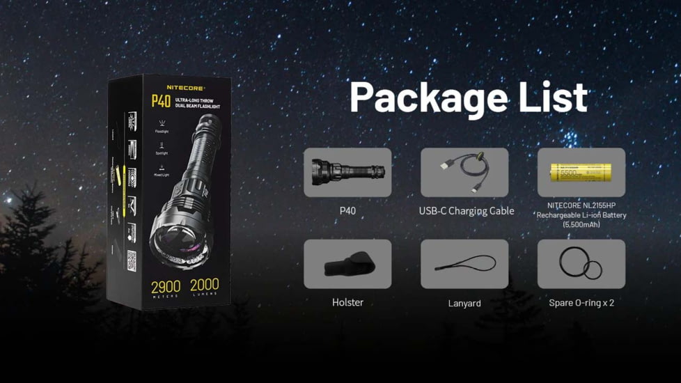 Nitecore P40 3171 Yards Ultra Long Throwing USB-C Rechargeable 2000 Lumens LED Flashlight