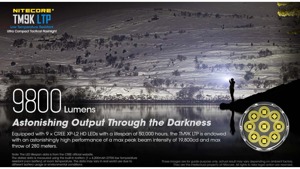 Nitecore TM9K LTP 9800 Lumen Low Temperature Rechargeable Flashlight, Black, 6952506407118