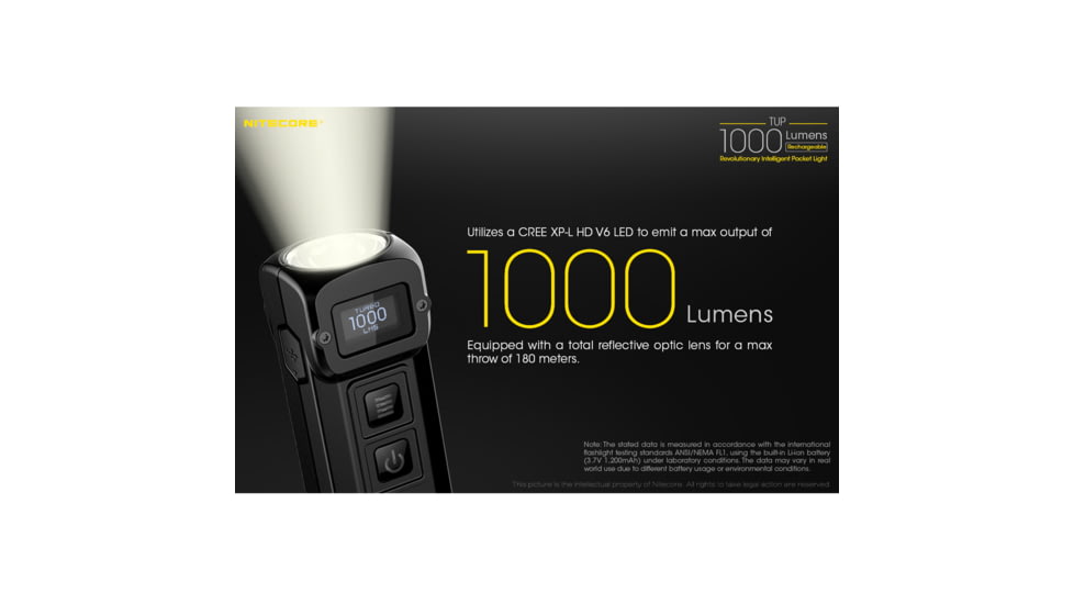 Nitecore TUP 1 x 3.7V Li-ion CREE XP-L HD V6 LED Keychain Flashlight, 1000 Lumen, Black, 6952506404940
