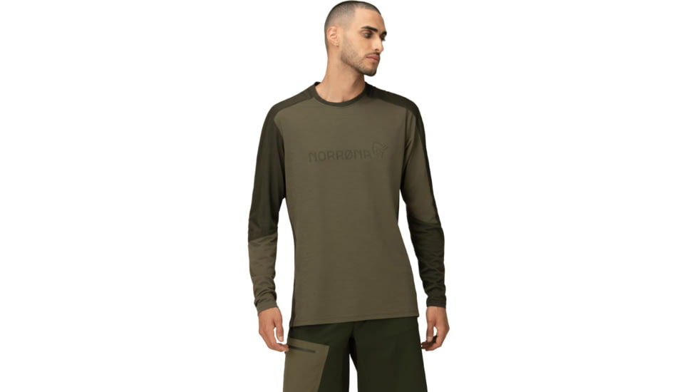 Norrona Falketind Equaliser Merino Round Neck Shirt - Mens, Olive Night/Rosin, Extra Large, 1820-22-3319-XL