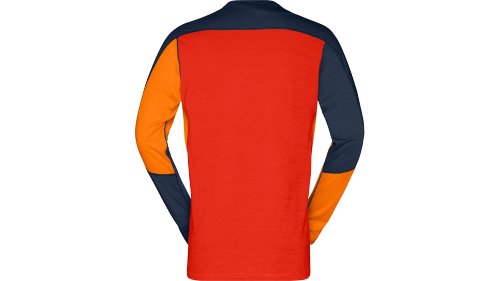 Norrona Falketind Equaliser Merino Round Neck Shirt - Mens, Orange Popsicle/Indigo Night, Small, 7042698472120