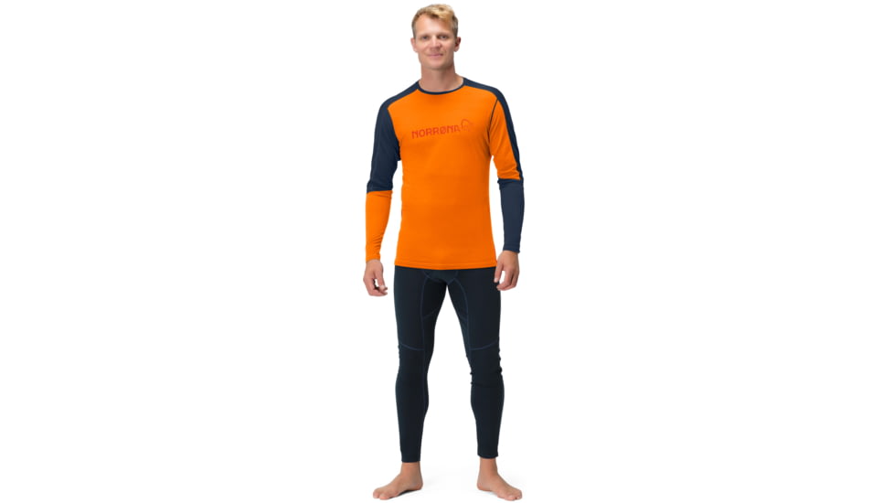 Norrona Falketind Equaliser Merino Round Neck Shirt - Mens, Orange Popsicle/Indigo Night, Small, 7042698472120