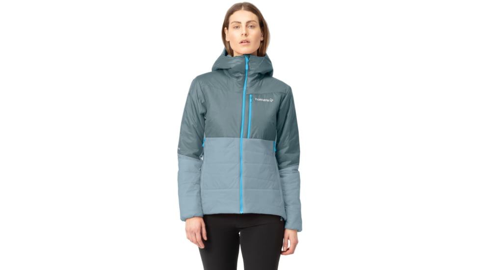 Norrona Falketind Thermo60 Hood - Womens, North Atlantic/Tourmaline, Large, 7042698454553