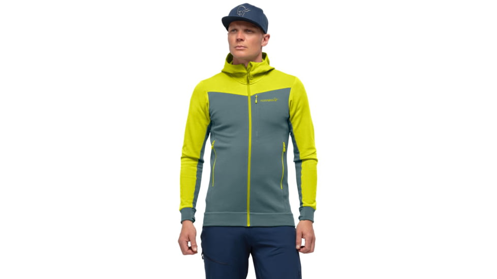 Norrona Falketind Warmwool2 Stretch Zip Hood - Mens, Sulphur Spring/North Atlantic, Medium, 7042698457653
