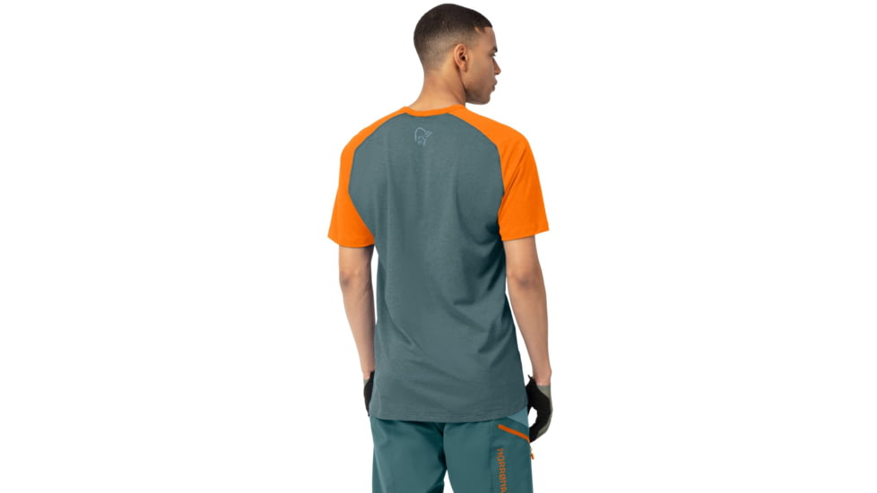 Norrona Fjora Equaliser Lightweight T-Shirt - Mens, North Atlantic/Orange Popsicle, Large, 7042698471840