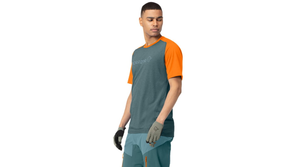 Norrona Fjora Equaliser Lightweight T-Shirt - Mens, North Atlantic/Orange Popsicle, Large, 7042698471840