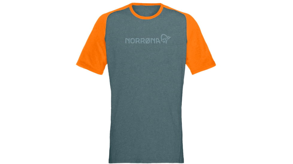 Norrona Fjora Equaliser Lightweight T-Shirt - Mens, North Atlantic/Orange Popsicle, Large, 7042698471840