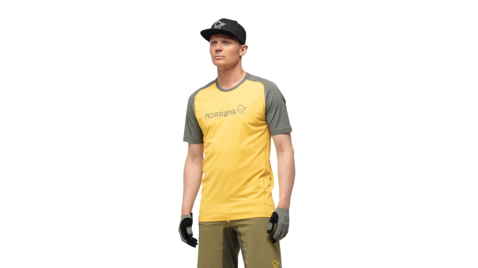 Norrona Fjr Equaliser Lightweight T-Shirt - Mens, Olive Night/Lemon Chrome, Small, 7042698437198