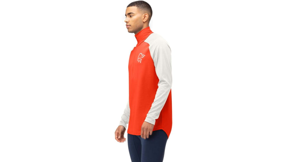 Norrona PureUll Norrona Zip Neck Shirt - Mens, Arednalin Red/Snowdrop, Medium, 5270-21 5643 M