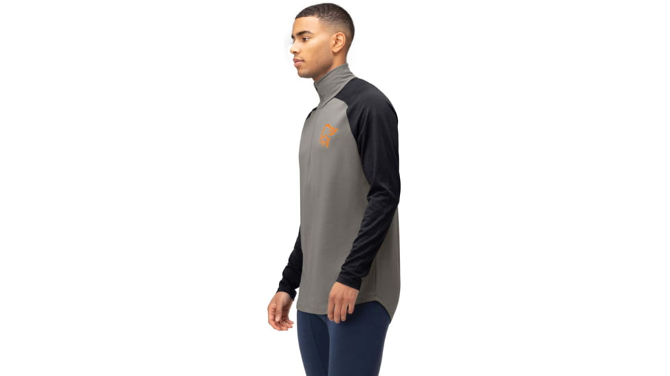 Norrona PureUll Norrona Zip Neck Shirt - Mens, Castor Grey/Caviar Black Melange, 2XL, 5270-21 8704 XXL