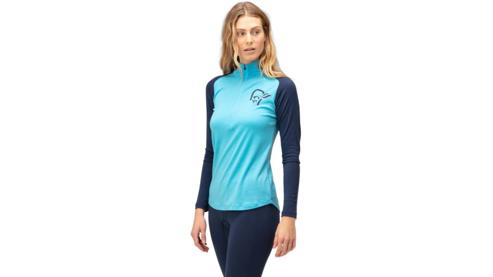 Norrona PureUll Norrona Zip Neck Shirt - Womens, Aquarius/Indigo Night, Extra Large, 5271-21 2374 XL