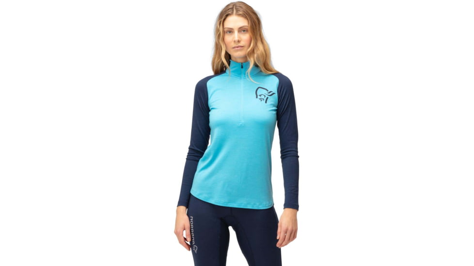 Norrona PureUll Norrona Zip Neck Shirt - Womens, Aquarius/Indigo Night, Extra Large, 5271-21 2374 XL