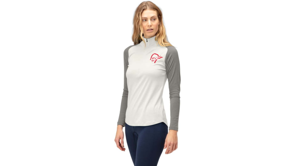 Norrona PureUll Norrona Zip Neck Shirt - Womens, Snowdrop/Castor Grey, Medium, 5271-21 9942 M
