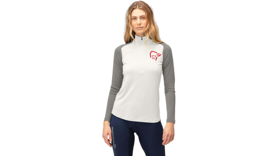 Norrona PureUll Norrona Zip Neck Shirt - Womens, Snowdrop/Castor Grey, Medium, 5271-21 9942 M